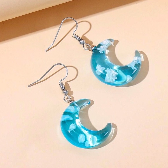 Any 2/$20! Blue Acrylic Cloudy Day Moon Earrings - Picture 2 of 6